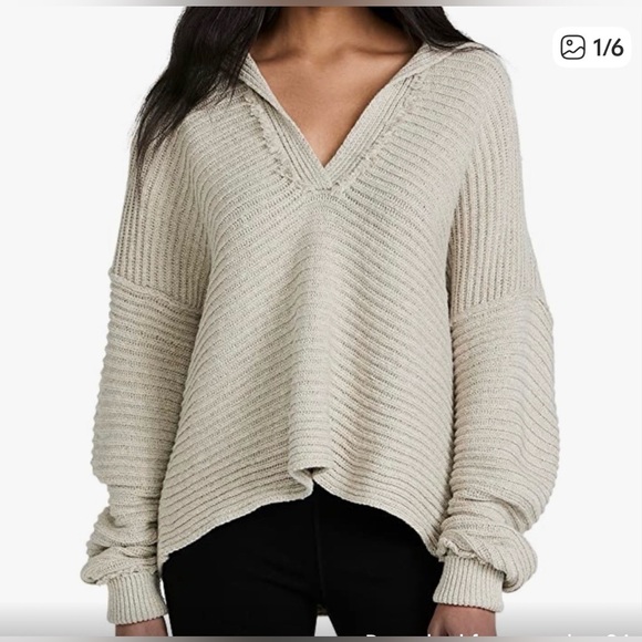 Free People Marlie Oversized V-Neck Sweater in Oatmeal - Picture 4 of 15